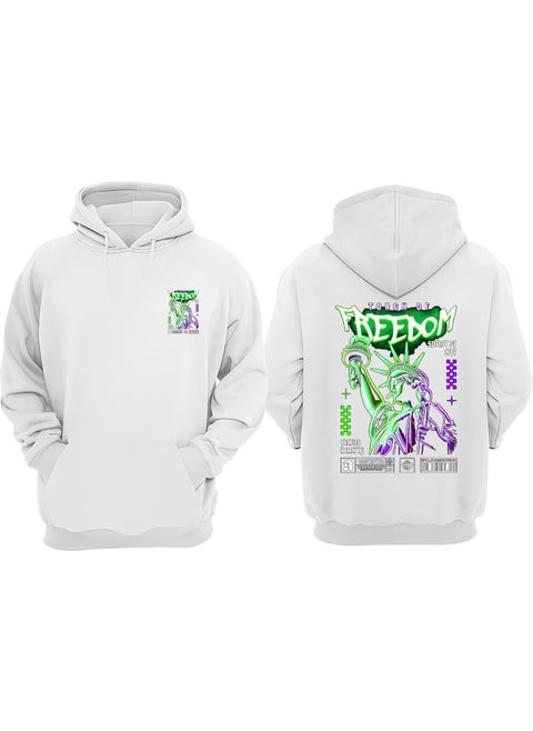 Unisex Torch Of Freedom Design Front Back Printed Regular Fit White Sweatshirt