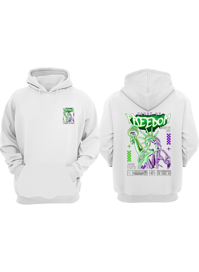 The Wert Unisex Torch Of Freedom Design Front Back Printed Regular Fit White Sweatshirt  - Image 1