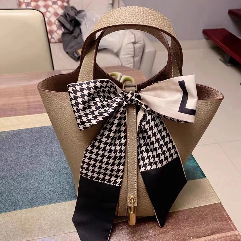 Bag Top Layer Cowhide Bucket Bag Vegetable Basket Bag Genuine Leather Handbag High-End Handbag - Image 1