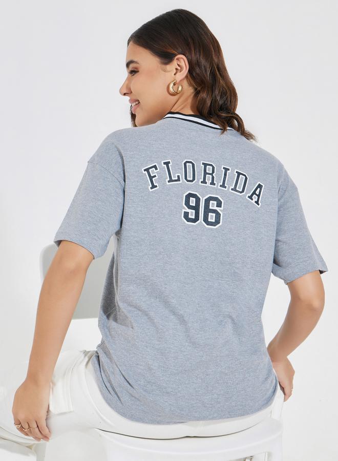 Styli Regular Fit Florida Print V Neck T-Shirt - Image 1