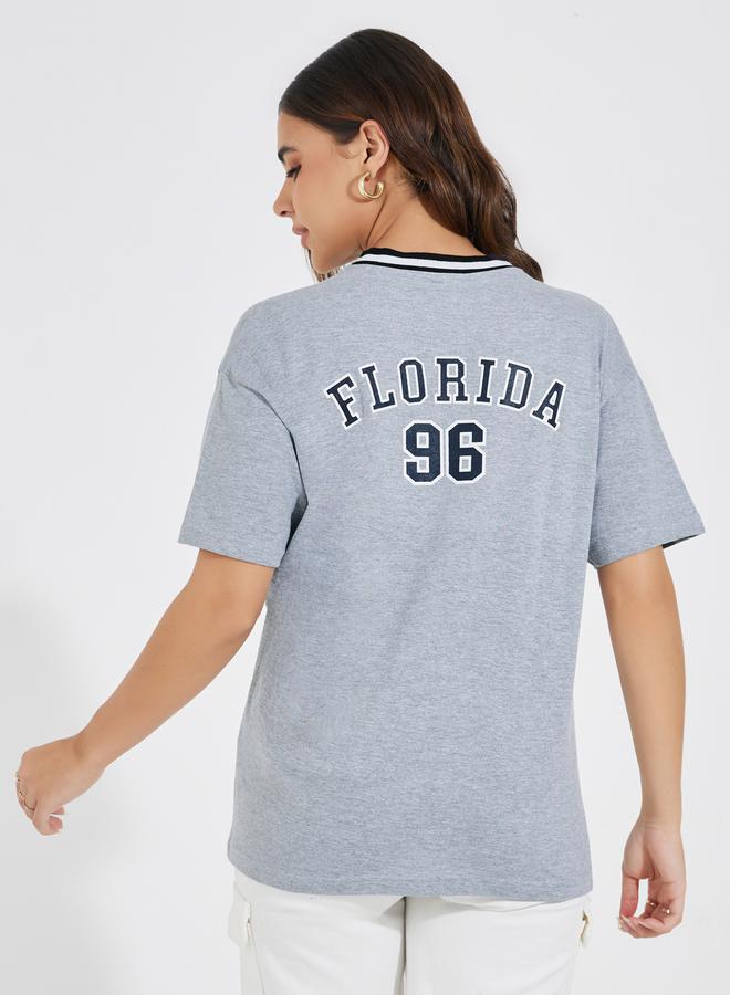 Styli Regular Fit Florida Print V Neck T-Shirt - Image 5