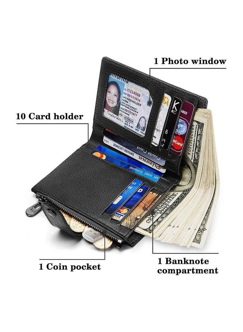 KASTWAVE Small Wallet for Women Leather Bifold, Multi Card Organizer with Removable ID Window, Zipper Pocket Ladies Purses, Black - Image 2