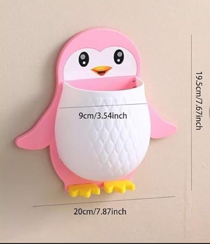 Plastic Toothbrush Holder Penguin Wall Mounted Storage Rack, Multifunctional Wall Hanging for Makeup Tools, Pens, Kitchen Chopsticks, Living Room Remote Control Storage Set of 1 Pieces - Image 4