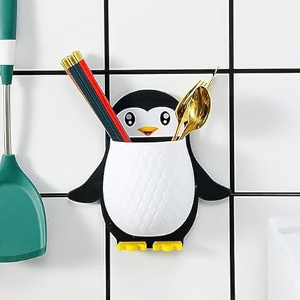 Plastic Toothbrush Holder Penguin Wall Mounted Storage Rack, Multifunctional Wall Hanging for Makeup Tools, Pens, Kitchen Chopsticks, Living Room Remote Control Storage Set of 1 Pieces - Image 5