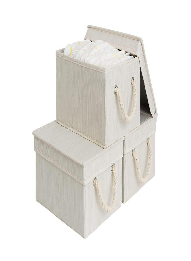StorageWorks StorageWorks Storage Boxes with Lids, Closet Organizers and Storage Bin with Soft Rope Handles, Mixing of Beige, White & Ivory, Medium, 3-Pack 