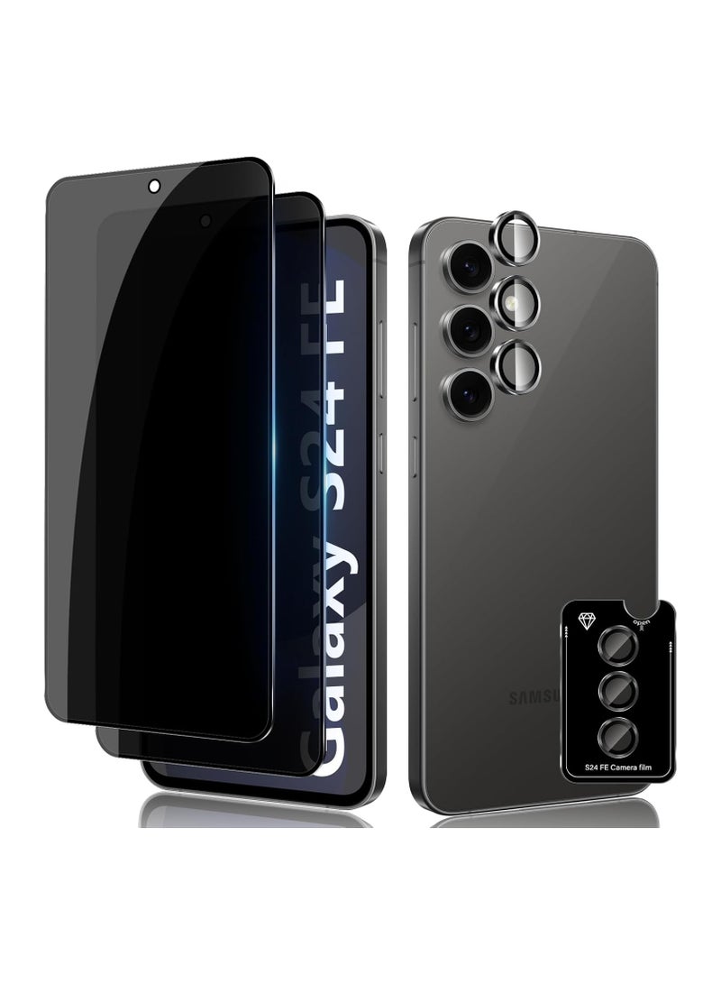 DUSALA Tempered Glass Screen Protector for Samsung Galaxy S24 FE 5G Privacy Screen Protector, 2+1 Piece Anti-Spy Protective Glass + Camera Protection Tempered Glass Film, 9H Hardness HD Anti-Scratch - Image 1