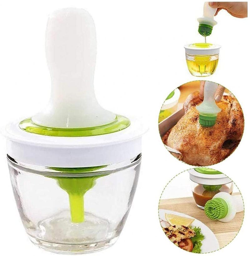 FYCAN Glass Oil Brush Bottle Set Silicone Baking Basting BBQ Grill Meat Oil Bottle Barbecue Brush Turkey Baster Pastry Brush Set with Thick Glass Bowl Silicone Oil Dispenser for BBQ Baking Grilling - Image 1