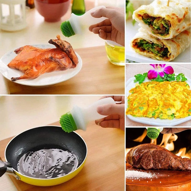 FYCAN Glass Oil Brush Bottle Set Silicone Baking Basting BBQ Grill Meat Oil Bottle Barbecue Brush Turkey Baster Pastry Brush Set with Thick Glass Bowl Silicone Oil Dispenser for BBQ Baking Grilling - Image 4