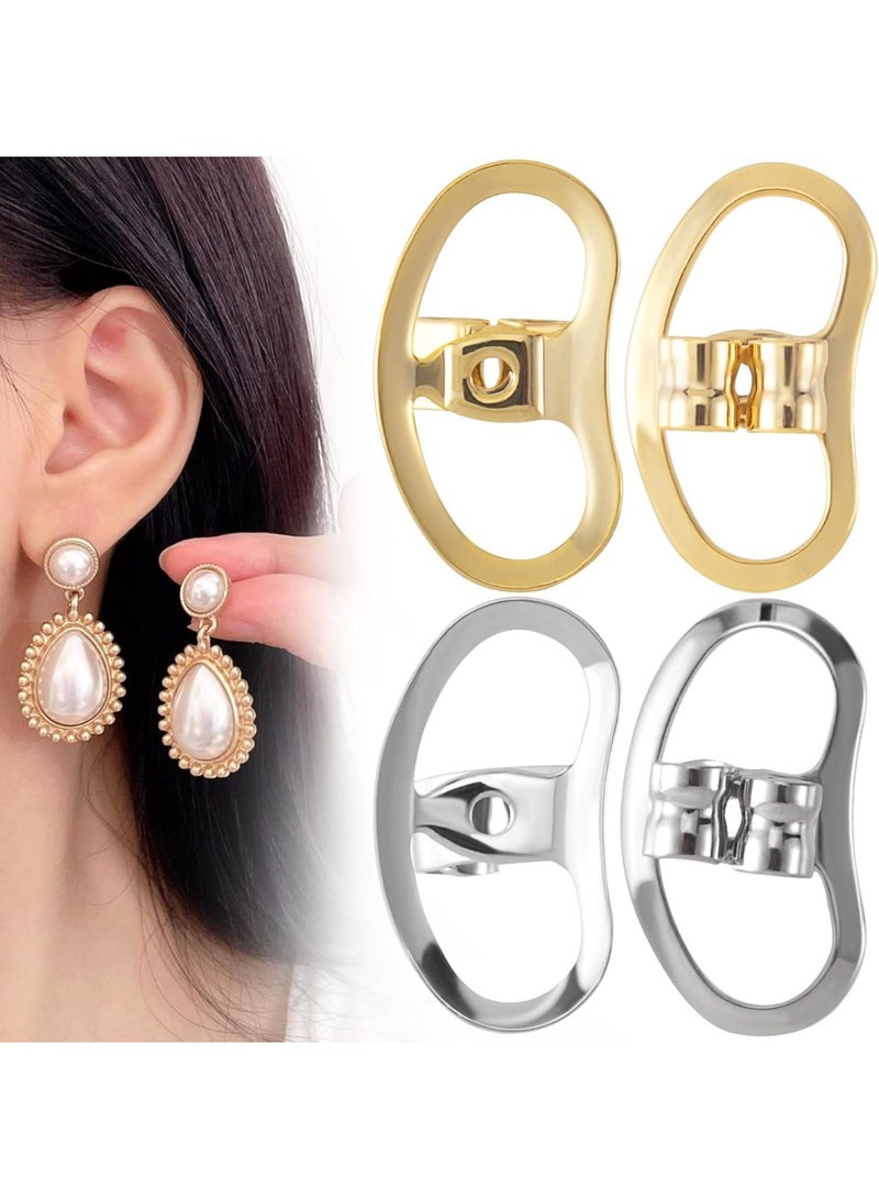 Relex Earring Backs for Studs, Large Earring Support Lifter Backings Replacements for Heavy Earrings Earlobe 4pcs Locking Butterfly Earring Backers for Droopy Ears Heavy Support Backs Gold & Silver - Image 1
