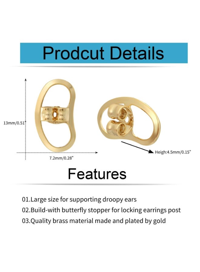 Relex Earring Backs for Studs, Large Earring Support Lifter Backings Replacements for Heavy Earrings Earlobe 4pcs Locking Butterfly Earring Backers for Droopy Ears Heavy Support Backs Gold & Silver - Image 4