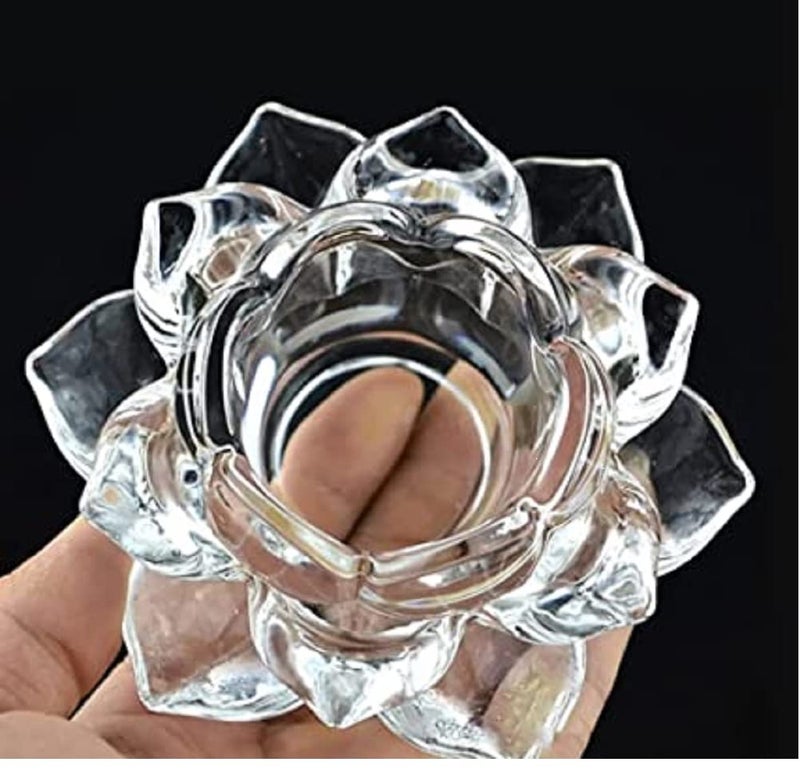 Boxoza Boxoza Crystal Glass Lotus Flower Tea Light with Exquisite Cut Candle Holder for Home Decor Table Setting and Gift Transparent Pack of 1 