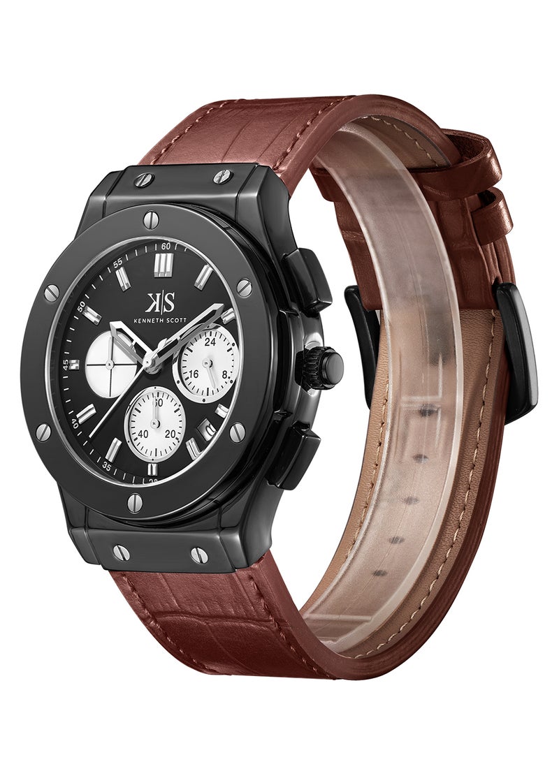 KENNETH SCOTT ساعة كينيث سكوت للرجال، عرض متعدد الوظائف وحزام جلد - K24115-BLDB، بني - Image 2