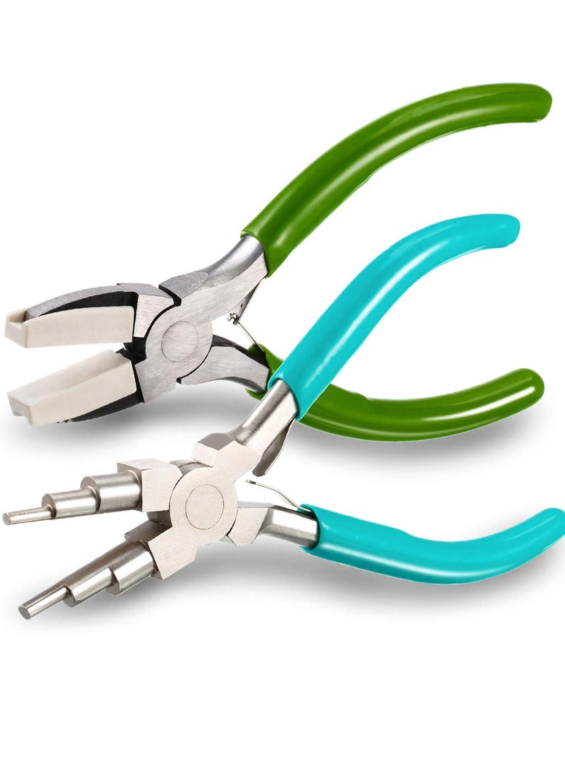 SYOSI 2 Pieces Jewelry Making Tool, 6 IN 1 Jewelry Bail Making Pliers and Nylon Jaw Flat Nose Pliers Loop Pliers for Jewelry Making Beading Looping Shaping Wire DIY Crafts  - Image 1