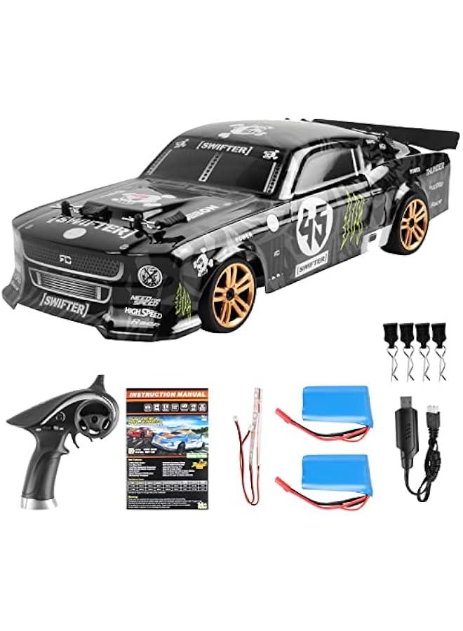 RC Drift Car, 1:18 Scale Remote Control Car, 2.4GHz 4WD 30KM/H High Speed RC Racing Car with LED Light Strip and 2 Batteries for Adults and Kids