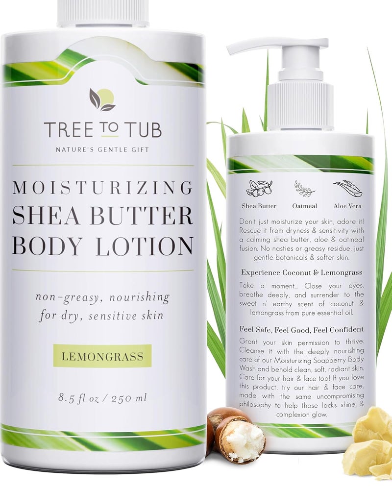 Tree to Tub Cocoa Butter Lotion for Sensitive Skin  Moisturizing Shea Butter Lotion for Extremely Dry Skin for Women  Men  Lemongrass  Coconut Body Cream wOrganic Aloe Vera Colloidal Oatmeal
