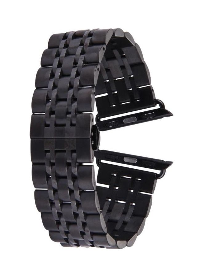 NIBEMINENT Hidden Butterfly Buckle 7 Beads Stainless Steel Watchband For Apple Watch 42mm Black  - Image 1