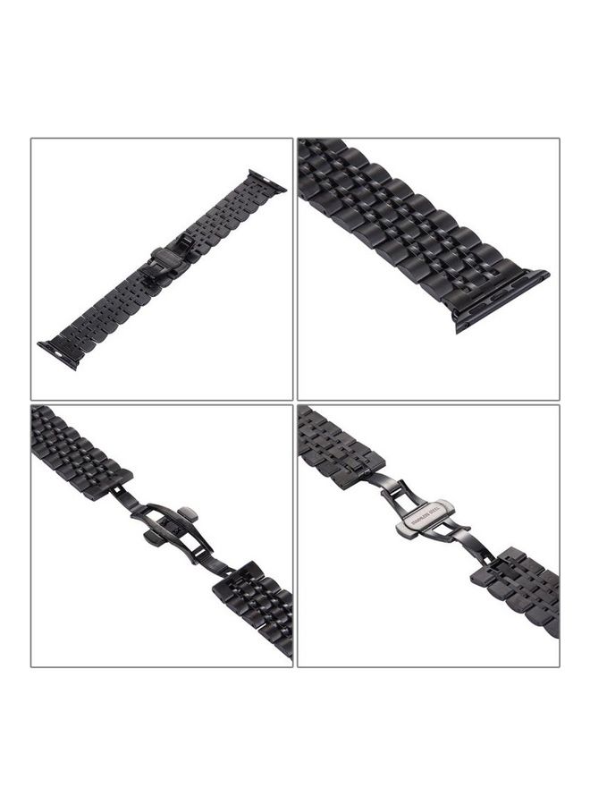 NIBEMINENT Hidden Butterfly Buckle 7 Beads Stainless Steel Watchband For Apple Watch 42mm Black  - Image 3