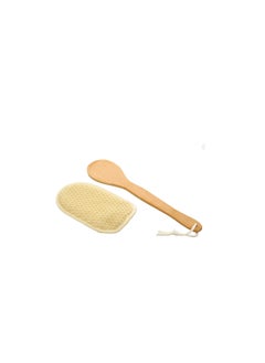 G-BEAUTY G-Beauty GBY-025 Natural Oval Double Face Massage Loofah With Wooden Handle And Hock Strap For Bath Spa and Shower - Beige  - Image 1