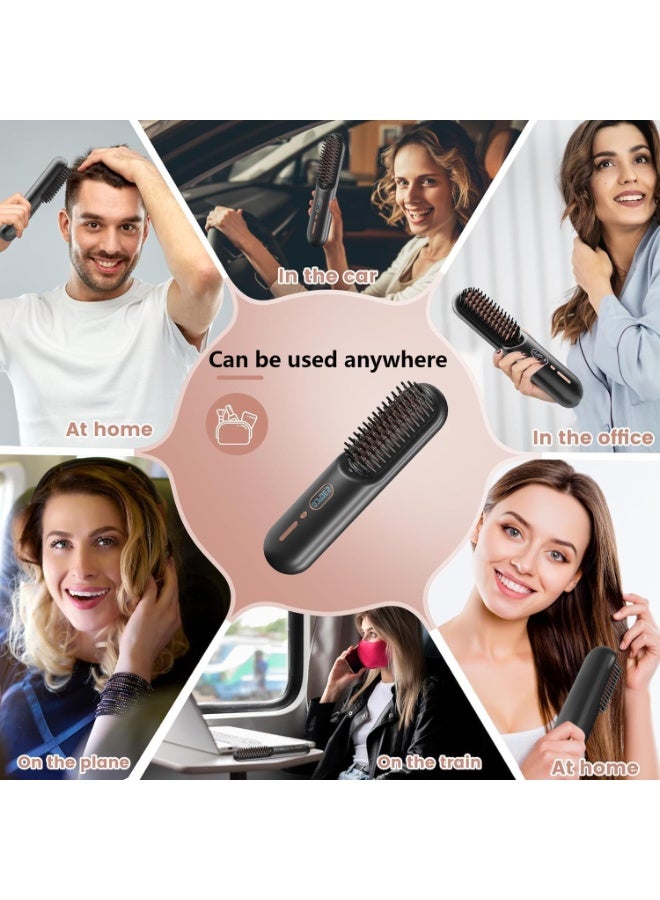 فرشاة تمليس الشعر اللاسلكية المحمولة بتقنية الأيونات السالبة، قابلة لإعادة الشحن عبر منفذ USB، 12 إعدادًا لدرجة الحرارة، تصميم مقاوم للحروق، مدة تشغيل البطارية 60 دقيقة، لون أسود - Image 5