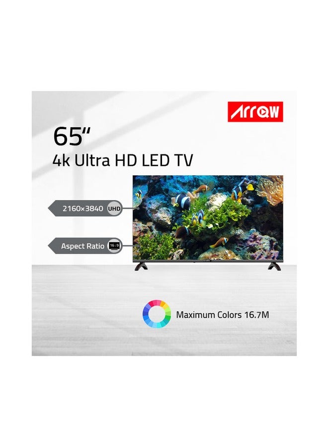 آركيو تلفزيون 65 بوصة 4K ذكي LED مع حامل حائط | 4K الترا اتش دي | منافذ HDMI وUSB | نظام التلفاز ويب او اس 2.0 | صوت ستيريو| دقة 3840×2160|ذاكرة قراءة فقط 8 جيجا | اللون اسود | تلفزيون سمارت | - Image 2
