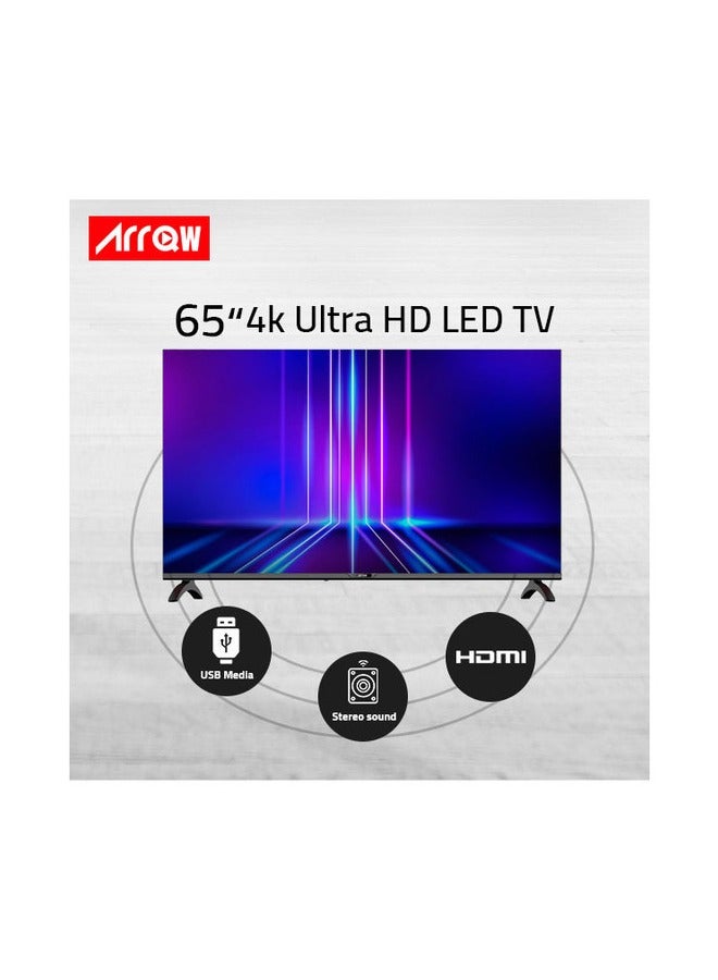 آركيو تلفزيون 65 بوصة 4K ذكي LED مع حامل حائط | 4K الترا اتش دي | منافذ HDMI وUSB | نظام التلفاز ويب او اس 2.0 | صوت ستيريو| دقة 3840×2160|ذاكرة قراءة فقط 8 جيجا | اللون اسود | تلفزيون سمارت | - Image 3