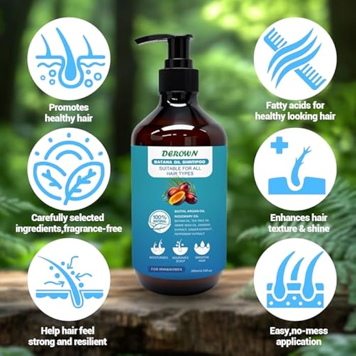 DEROWN Batana Oil Shampoo & Conditioner Set - 3 Pack for Damaged & Dry Hair Repair with Tropical Batana Oil & Keratin - Sulfate Free, Paraben Free, Vegan - 200ml Each - Image 2