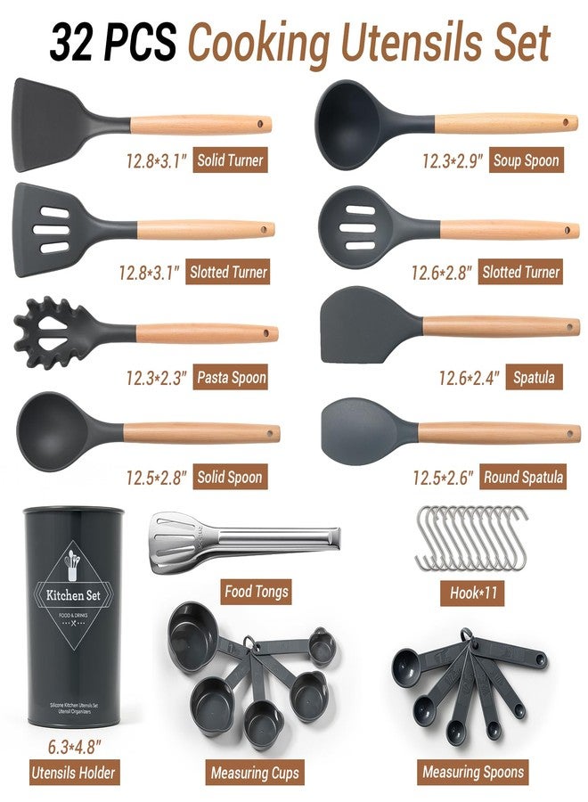 77L Silicone Cooking Utensils Set with Holder 32 PCS, Non-Stick Kitchen Cooking Utensils Set, Spatula, Turner, Tongs, Spatula, Spoon, Wooden Handle Kitchen Gadgets Utensil Set, Dishwasher Safe - Image 4