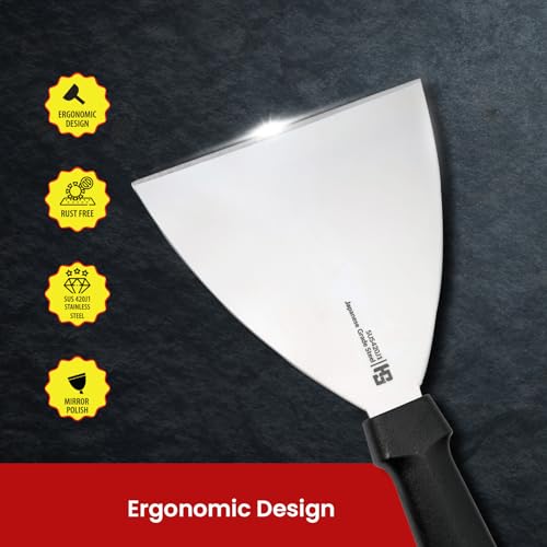 HS WORLD OF HORECA ESSENTIALS HS 6 Inch Professional Scraper with Medium Handle | Japanese Grade | Stainless Steel for Commercial Use | Black | SUS420J2 - Image 3
