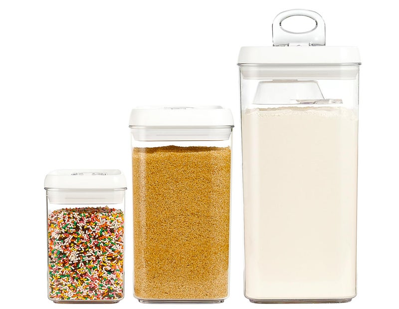 Felli Flip Tite Acrylic Food Storage Container with Lid 6â€ XL Air Tight Ring Seal Flip Top, Plastic Kitchen Baking Canister for 5 lb Flour Protein Powder Pantry Organizer (Nest-L, White) With Scoop - Image 1