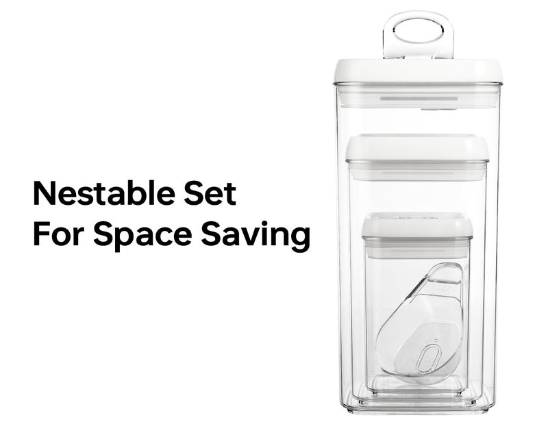 Felli Flip Tite Acrylic Food Storage Container with Lid 6â€ XL Air Tight Ring Seal Flip Top, Plastic Kitchen Baking Canister for 5 lb Flour Protein Powder Pantry Organizer (Nest-L, White) With Scoop - Image 4