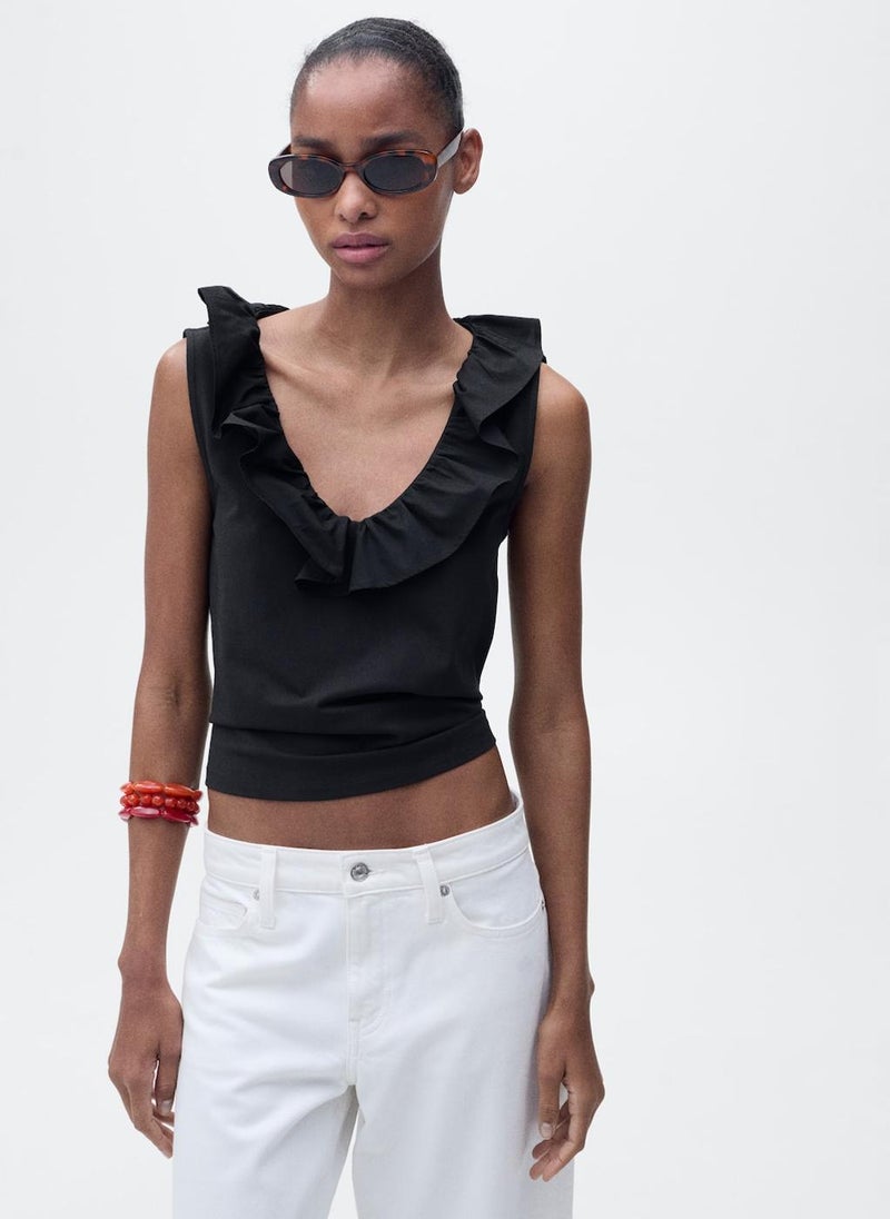 MANGO Cotton Top With Ruffles  - Image 1