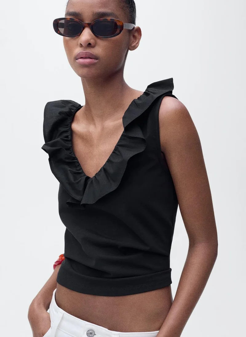 MANGO Cotton Top With Ruffles