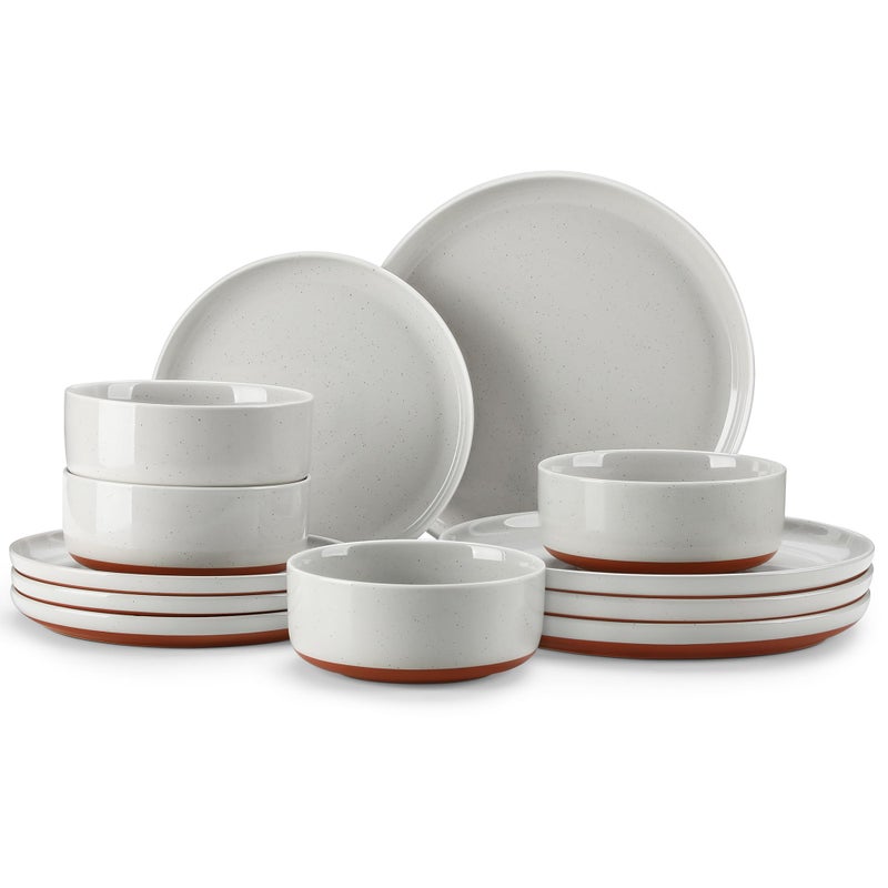 MALACASA Plates and Bowls Sets, 12 Pieces Modern Stoneware Dinnerware Set for 4 Kitchen Dinner Set Ceramic Dishware Dishes Set Microwave and Dishwasher Safe, Grey, Series TARA - Image 1