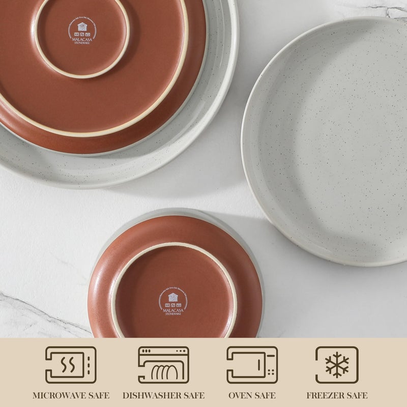 MALACASA Plates and Bowls Sets, 12 Pieces Modern Stoneware Dinnerware Set for 4 Kitchen Dinner Set Ceramic Dishware Dishes Set Microwave and Dishwasher Safe, Grey, Series TARA - Image 4
