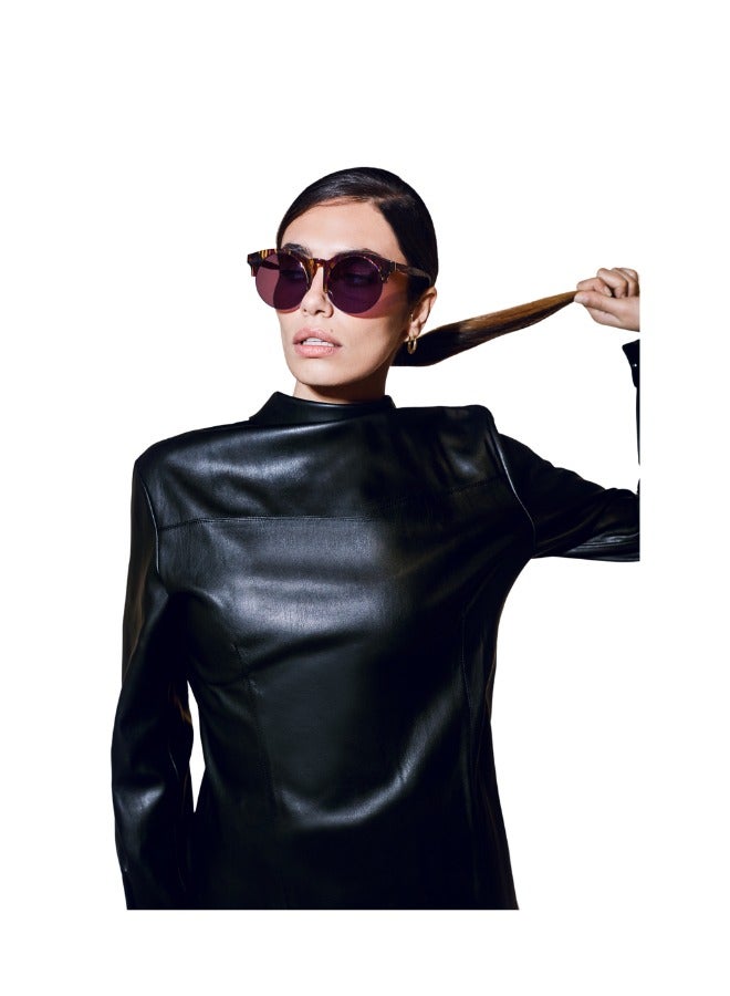 ليا نظارة شمسية نسائية ساحرة من ليا، نظارة شمسية دائرية محمية من الأشعة فوق البنفسجية بإطار من الأسيتات نصف عسلي اللون وعدسة كلاسيكية بنية اللون، قياس 55*21*145، (LeiaBVS1060CH02) - Image 2