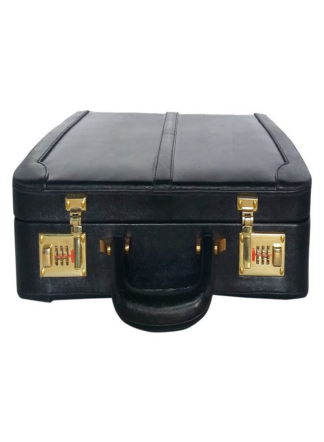 MANDAVA Leather Briefcase Executive Attache Slim Business Handbag Laptop MacBook Carry Case (BLACK) - Image 4