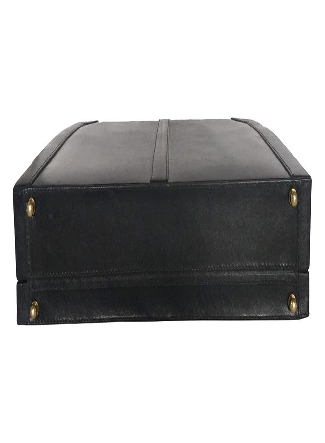 MANDAVA Leather Briefcase Executive Attache Slim Business Handbag Laptop MacBook Carry Case (BLACK) - Image 5
