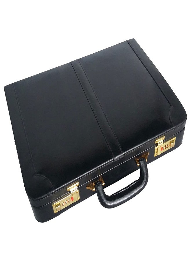 MANDAVA Leather Briefcase Executive Attache Slim Business Handbag Laptop MacBook Carry Case (BLACK) - Image 1