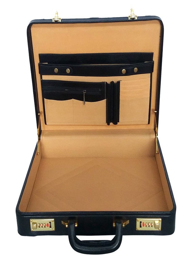 MANDAVA Leather Briefcase Executive Attache Slim Business Handbag Laptop MacBook Carry Case (BLACK) - Image 2
