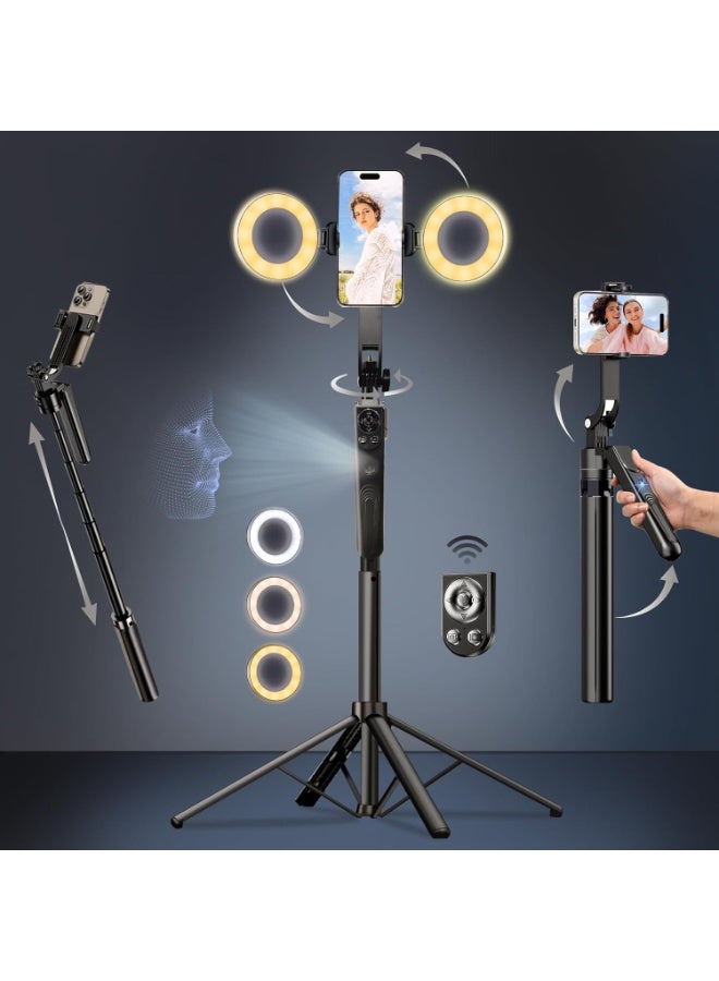 4-in-1 70” Extendable Smart Tripod with 360° Face Tracking, Fill Light & Remote Control – Compatible with iPhone - Image 1