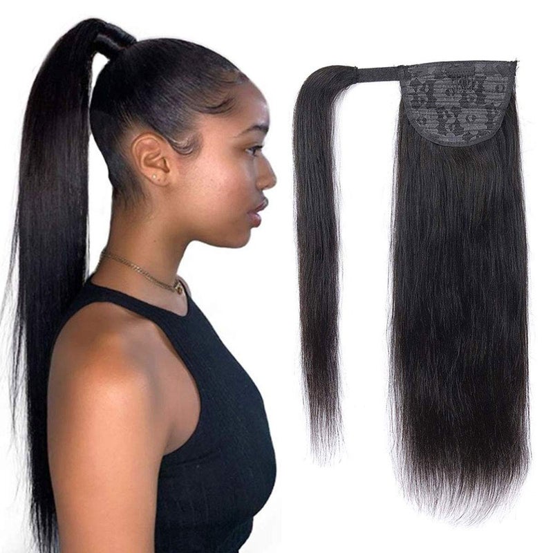 Magic Paste Ponytail Extensions Straight Human Hair Magic Paste Wrap Around Ponytail Natural Black 100 Real Remy Hair Extensions for Women 16 Inchs