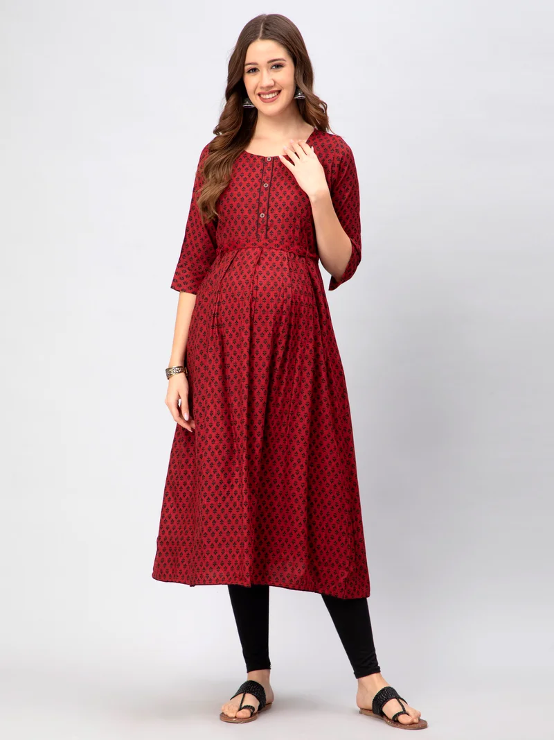 CEE 18 Women's Cotton Rayon A-Line Maternity Feeding Kurti with Zippers