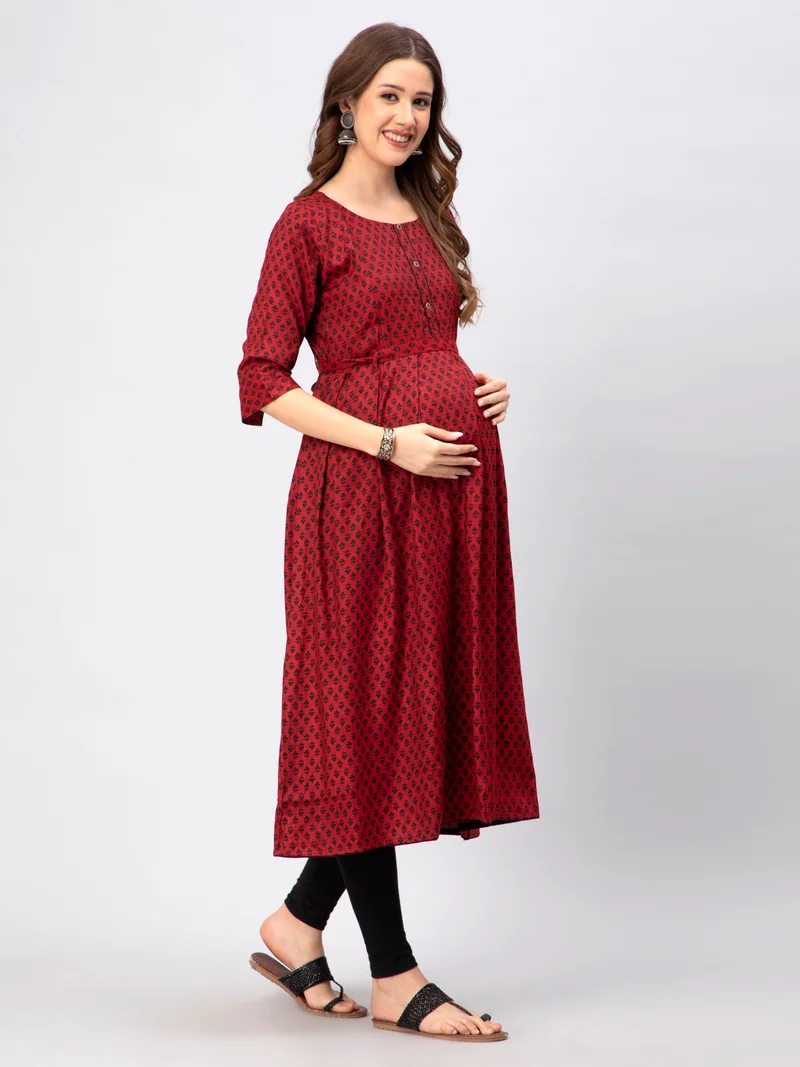 CEE 18 Women's Cotton Rayon A-Line Maternity Feeding Kurti with Zippers
