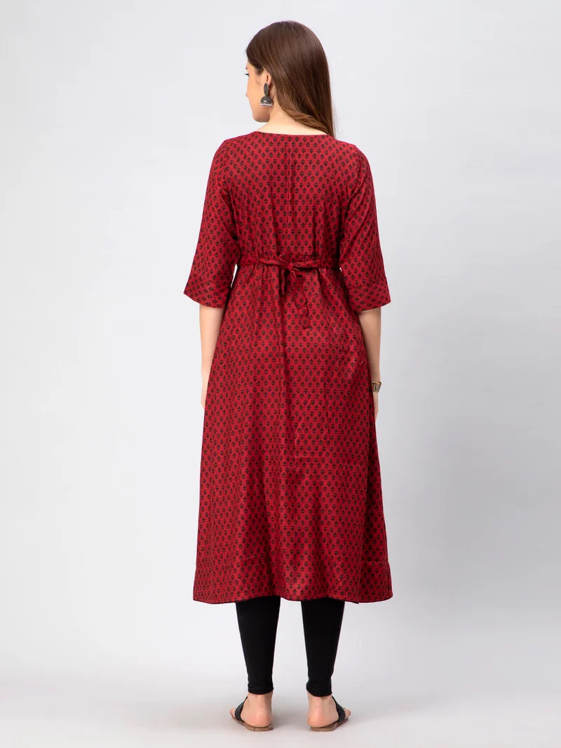 CEE 18 Women's Cotton Rayon A-Line Maternity Feeding Kurti with Zippers
