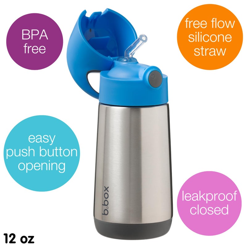 b.box 12 oz Insulated Water Bottle: Keeps Drinks Cold up to 8 Hours, Warm up to 6 Hours. Triple Wall Stainless Steel Kids Water Bottle w/Free Flow Silicone Straw Top. Leakproof & Dishwasher Safe - Image 3
