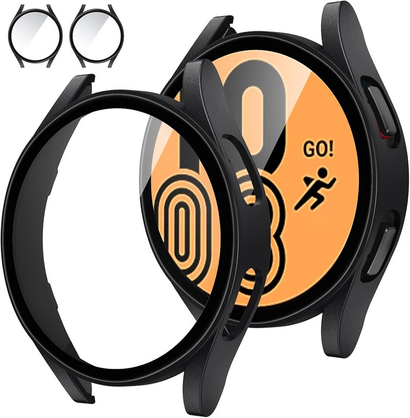 Tensea [2Pack for Samsung Galaxy Watch FE 2024/5 2022/4 2021 Screen Protector Case 40mm Accessories, Protective Face Cover Built-in Tempered Glass Film Bumper Case (40mm, Matte Black) - Image 1