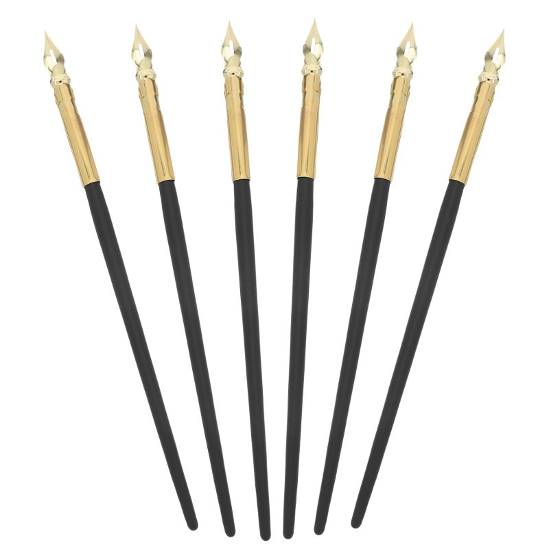 6 Pcs Metal Dip Calligraphy Pens For Drawing And Sketching Fountain Ink With Gold Handles - Image 2