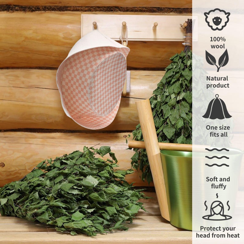 Halsa Sauna Hat, Natural Wool Sauna Hat for Men and Women, Eco-Friendly Insulating Headgear for Spa, Steam Room, Banya, Comfortable, Breathable, Handmade, One Size. Pink Checkered - Image 3