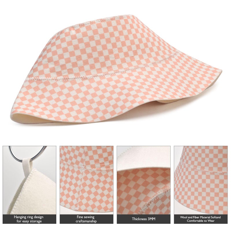 Halsa Sauna Hat, Natural Wool Sauna Hat for Men and Women, Eco-Friendly Insulating Headgear for Spa, Steam Room, Banya, Comfortable, Breathable, Handmade, One Size. Pink Checkered - Image 4