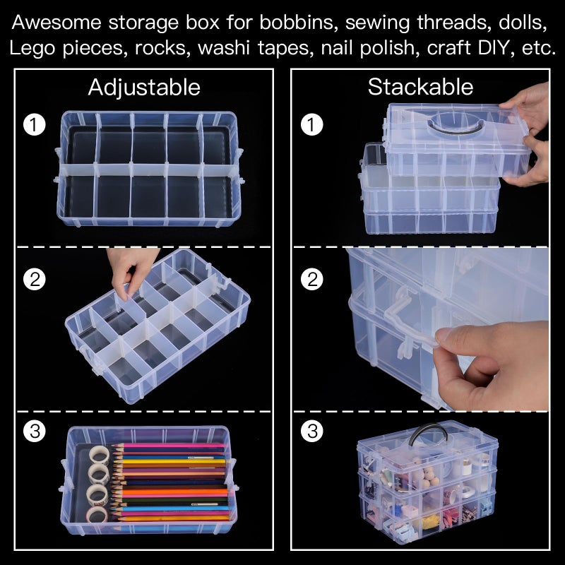 SGHUO 7-Tier Stackable Storage Container Box with 70 Compartments, Plastic Organizer Box for Arts and Crafts, Toy, Fuse Beads, Washi Tapes, Sewing Supplies - Image 3